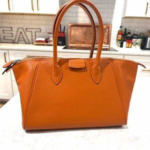 Leather Designer Cognac Tote Bag